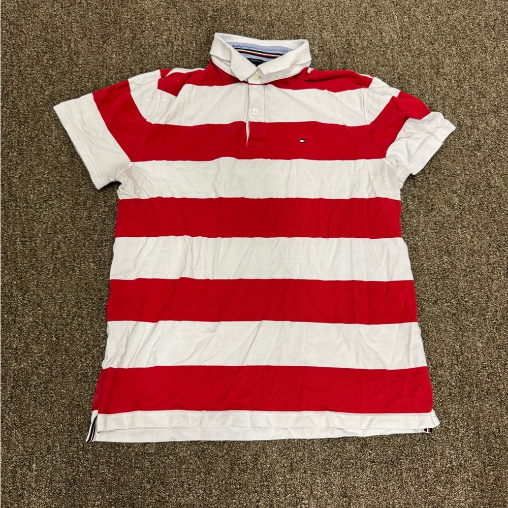 Tommy Hilfiger Men's Polo in Red and White Stripes size XL